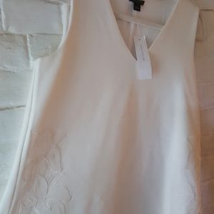 Ann taylor cream sleeveless top, floral overlay.